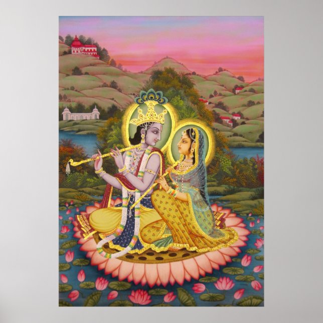 Radha Krishna sur Lotus Poster (Devant)