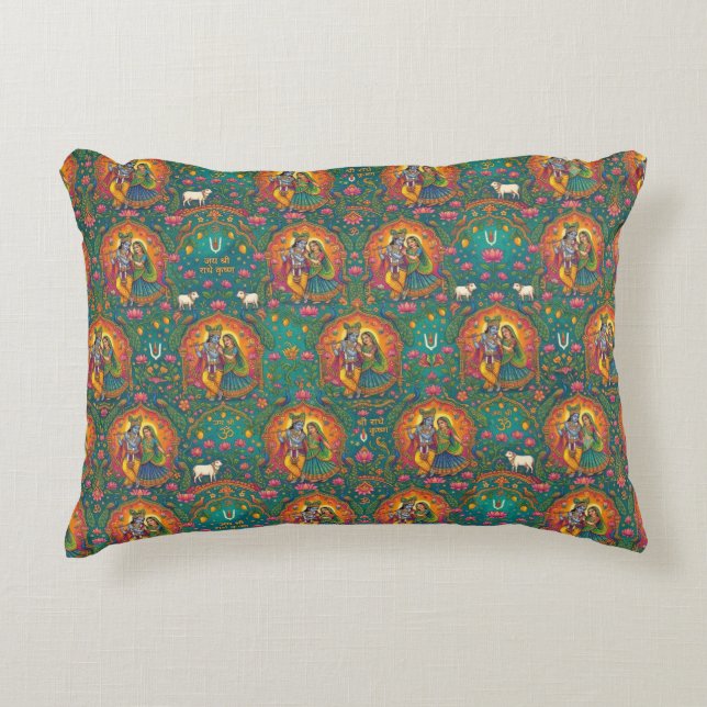 Radhe Krishna Pattern Accent Pillow (Front)