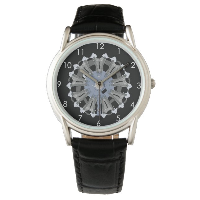 Radial Engine on a Watch with a Black Background (Front)
