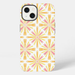 Radial Heart Sunburst Pattern Pink Yellow iPhone 13 Case