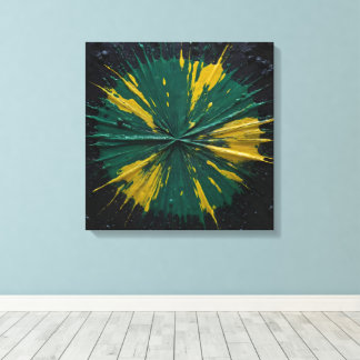 Radial impact: green and yellow paint burst canvas print