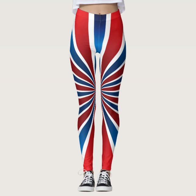 Radial Pattern Red White Blue  Leggings (Front)