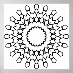Radial Petal Mandala Colouring Page Bold Pattern Poster