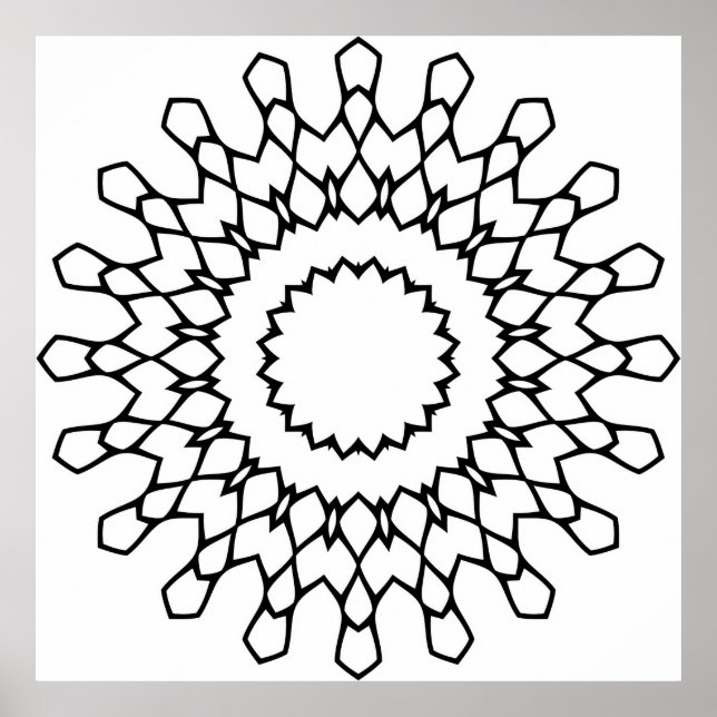 Radial Petal Mandala Colouring Page Bold Pattern Poster (Front)