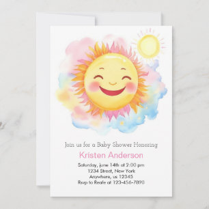 Radiant A Little Ray of Sunshine Girl Baby Shower Invitation
