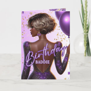 Radiant African American Woman Purple Birthday Card