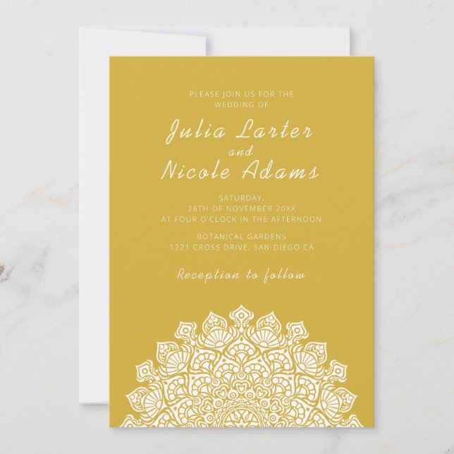 Radiant Airy Crescent Moon Mandala Wedding Invitation (Front)