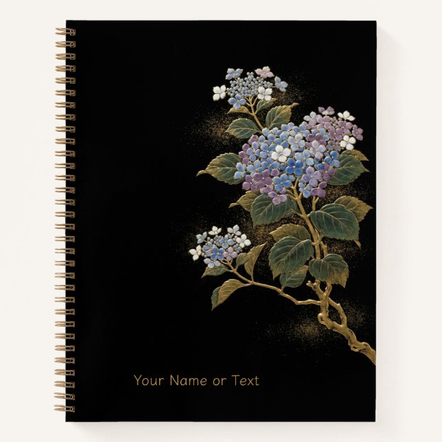 Radiant Ajisai: The Maki-e Style Hydrangea & Gold Notebook (Front)