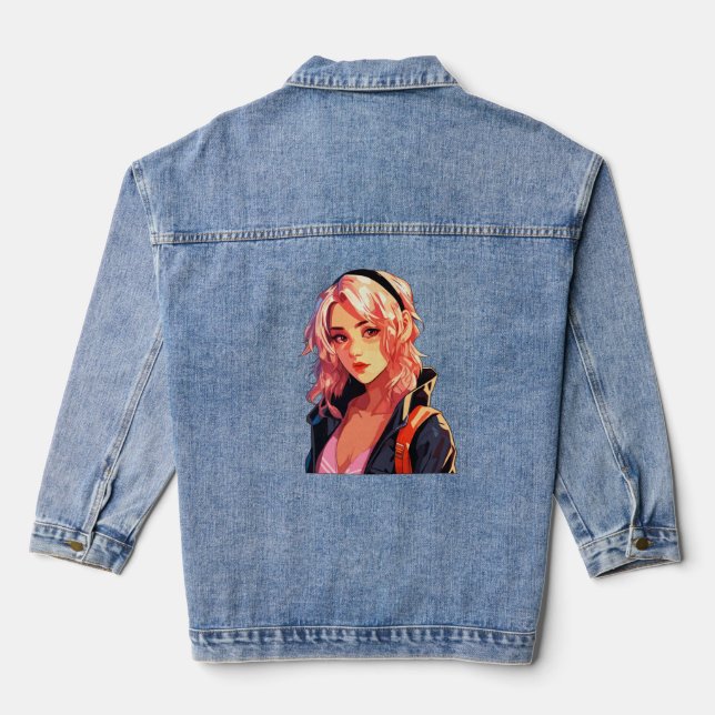 Radiant Anime Girl: Beautiful Manga Art Denim Jacket (Back)