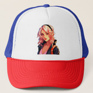 Radiant Anime Girl: Beautiful Manga Art Trucker Hat