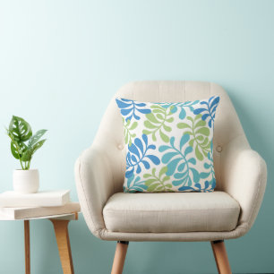 Radiant Aqua Leaf Pattern Throw Pillow