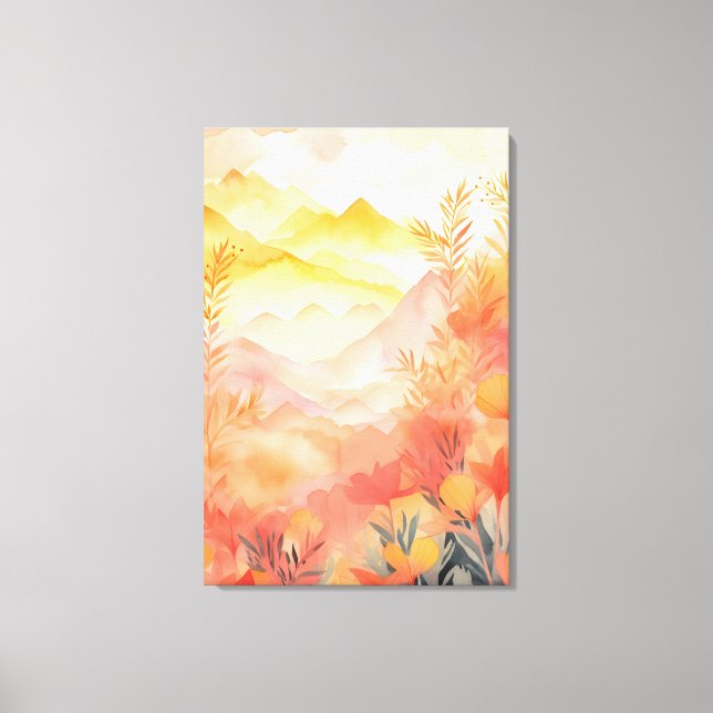 Radiant Beginnings: Sunrise, Mountains, Flowers Canvas Print (Front)