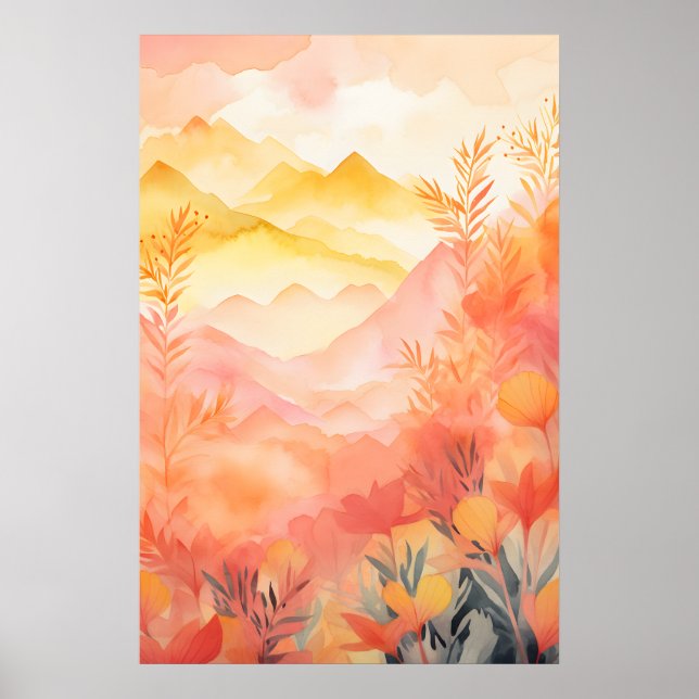 Radiant Beginnings: Sunrise, Mountains, Flowers Poster (Front)
