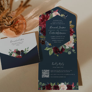 Radiant Bloom Floral Wedding QR Code All In One Invitation