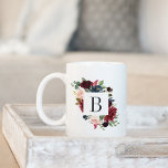 Radiant Bloom Monogram Coffee Mug<br><div class="desc">Chic floral monogram mug features your single initial monogram surrounded by lush watercolor flowers and greenery in jewel tone shades of burgundy marsala, blush pink, navy blue and eucalyptus green.</div>