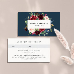 Radiant Bloom   Navy & Burgundy Floral Appointment Card
