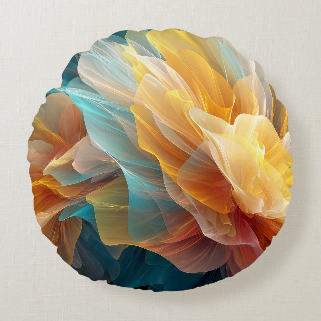 Radiant Bloom of Ethereal Petals in Light Round Pillow (Front)