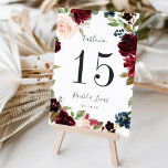 Radiant Bloom | Personalized Table Number Card<br><div class="desc">Garden chic table number cards feature an oval wreath border of green watercolor foliage and vibrantly coloured flowers in blush pink, burgundy marsala and navy blue, framing your table number in rich off-black. Personalize with your names and wedding date, or name each table for an extra personal touch. Design repeats...</div>