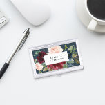 Radiant Bloom | Watercolor Floral Personalized Business Card Holder<br><div class="desc">Elegant floral business card holder features your name and/or business name framed by a border of lush watercolor flowers in blush pink and burgundy marsala with sage green leaves on a rich navy blue background. Matching business cards and accessories also available.</div>