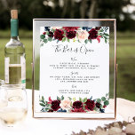 Radiant Bloom Wedding Bar Menu Sign<br><div class="desc">Invite guests to grab a favourite libation with our charming wedding bar sign. 11x14 bar sign features "the bar is open" in calligraphy script lettering. Personalize with your specialty drinks or beverage offerings with six custom text fields. A chic addition to your wedding bar setup, this sign is adorned with...</div>