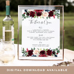 Radiant Bloom Wedding Bar Menu Sign<br><div class="desc">Invite guests to grab a favourite libation with our charming wedding bar sign. 11x14 bar sign features "the bar is open" in calligraphy script lettering. Personalize with your specialty drinks or beverage offerings with six custom text fields. A chic addition to your wedding bar setup, this sign is adorned with...</div>