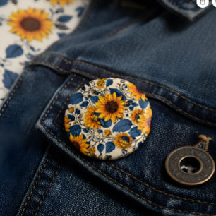 Radiant Blooms: Sunflowers Pattern Artwork 1 Inch Round Button