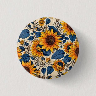Radiant Blooms: Sunflowers Pattern Artwork 1 Inch Round Button