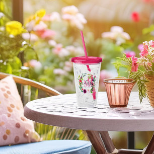 Radiant blooms wreath personalized   acrylic tumbler