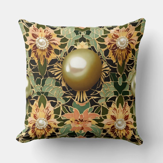 Radiant Blossom: South Sea Pearl Art Deco Tile Mot Throw Pillow (Front)