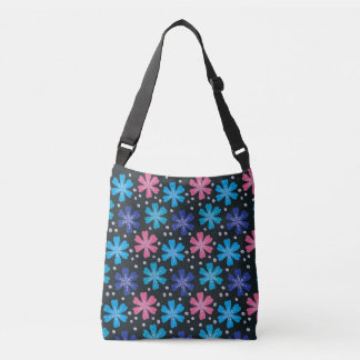 Radiant Blossoms (aqu, blu, pnk, blk bkgd) Crossbody Bag