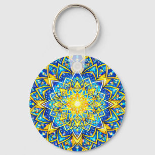 Radiant Blue Gold Mandala - Sun Harmony Keychain S