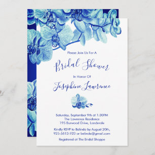 Radiant Blue Orchid Flowers Bridal Shower Invitation
