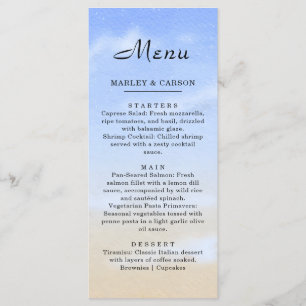 Radiant Blue Sky Summer Beach Wedding Menu