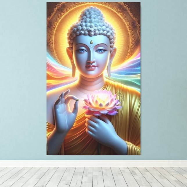 Radiant Buddha with a Glowing Lotus Canvas Print (Insitu(Wood Floor))