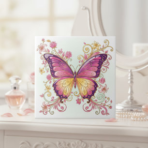 Radiant Butterfly Floral Pat#4 Magenta ID1222 Tile