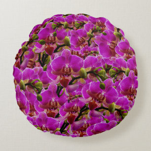 Radiant Clusters: The Magenta Orchid Symphony, Round Pillow