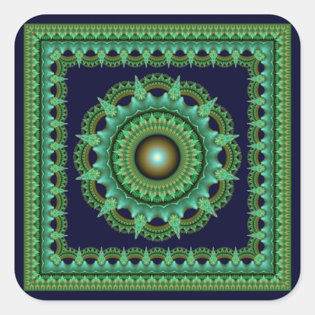 Radiant colourful mandala square sticker (Front)