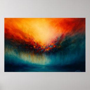 Radiant Convergence Abstract Fire and Mist Poster