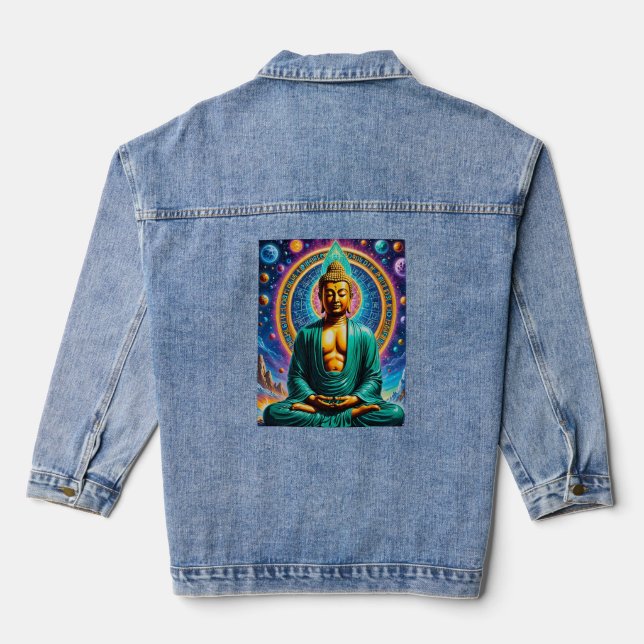 Radiant Cosmic Buddha Universe T Shirt Design Denim Jacket (Back)