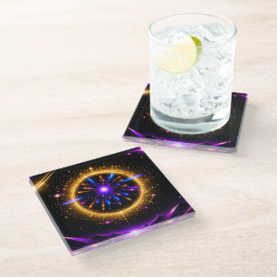 Radiant Cosmic Portal   Neon Galaxy Stretched Canv Glass Coaster