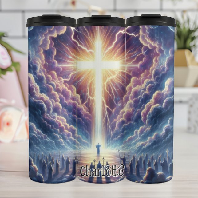 Radiant Cross in Heavenly Clouds Thermal Tumbler (Creator Uploaded)