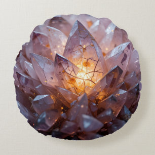 Radiant Crystal Heart Round Pillow