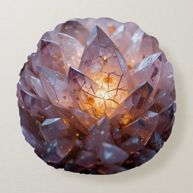 Radiant Crystal Heart Round Pillow (Front)