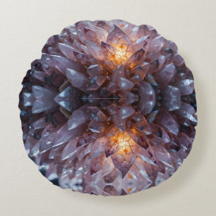 Radiant Crystal Heart Round Pillow