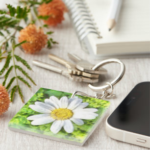 Radiant Daisy Watercolor Keychain