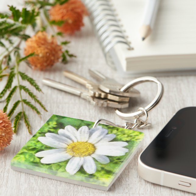 Radiant Daisy Watercolor Keychain (Front Right)