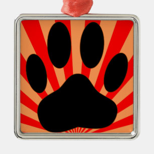 Radiant Dog Paw Print Metal Ornament