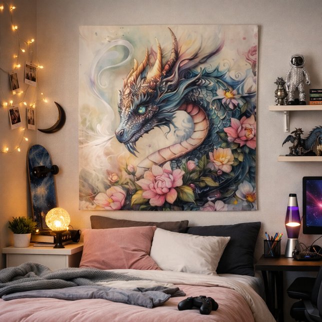 Radiant Dragon Blossom Fantasy Art Tapestry (Creator Uploaded)