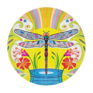 Radiant Dragonfly and Wildflowers Cutting Board
