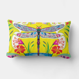 Radiant Dragonfly and Wildflowers Lumbar Pillow